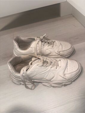 Chunky White Lace-Up Sneakers